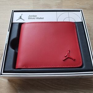 Nike Air Jordan Jumpman Logo Slim Bifold Leather Wallet Gym Red New Rare